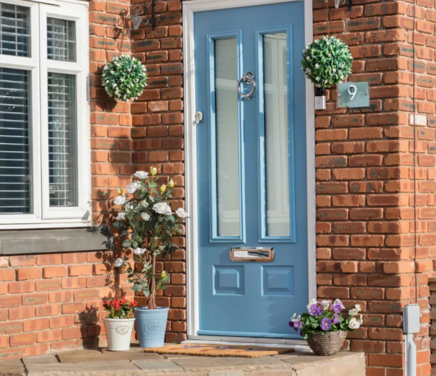 Blue composite front door and uPVC window